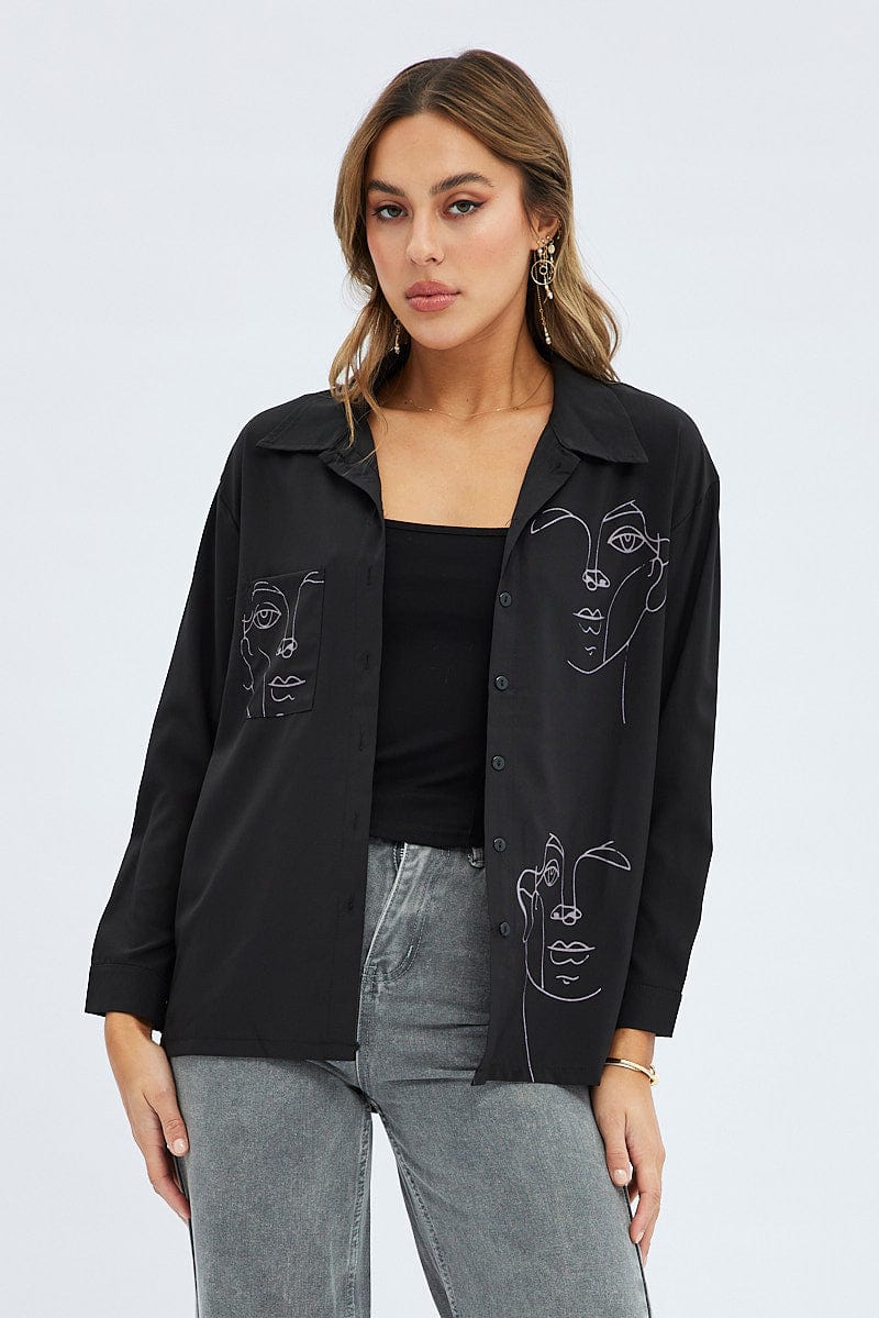 Black Sketch Face Silhouette Shirt