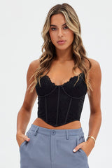 Black Corset Singlet Sleeveless Scoop Neck Lace