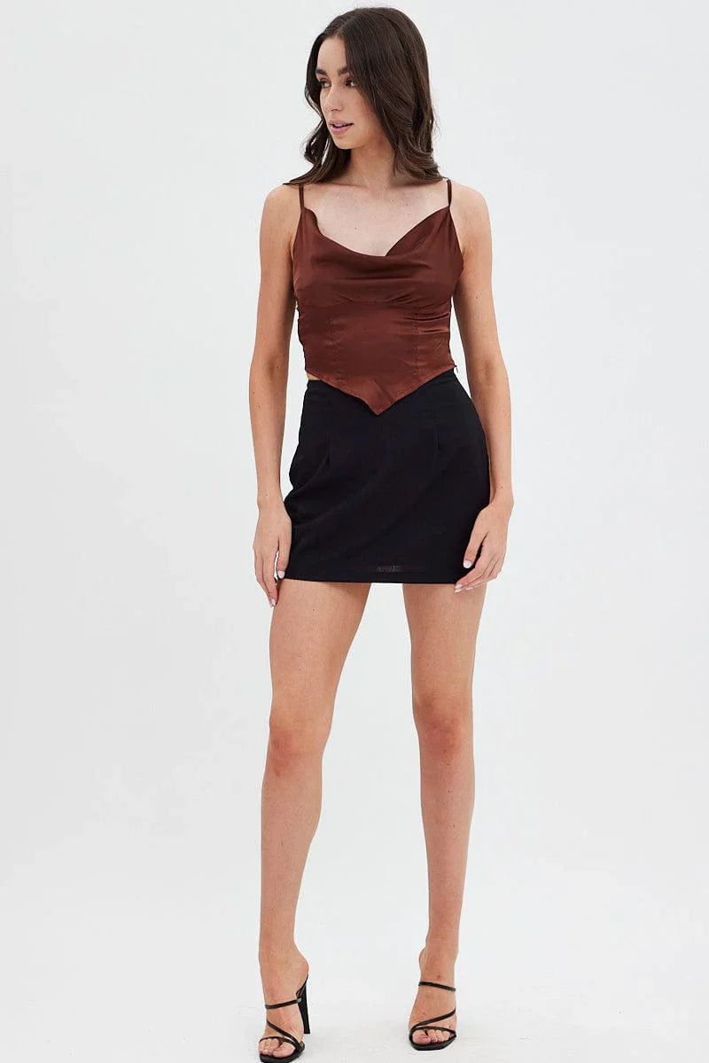 Brown Sleeveless Satin Cami Top