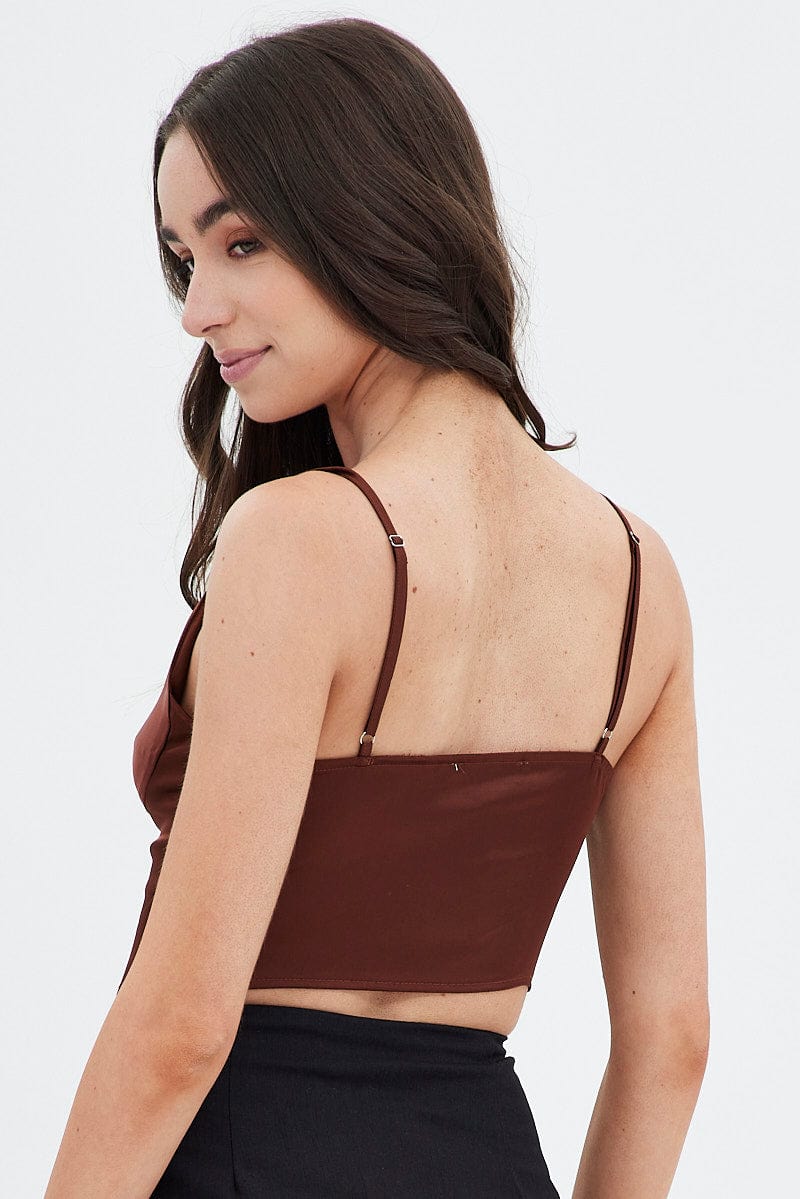 Brown Sleeveless Satin Cami Top