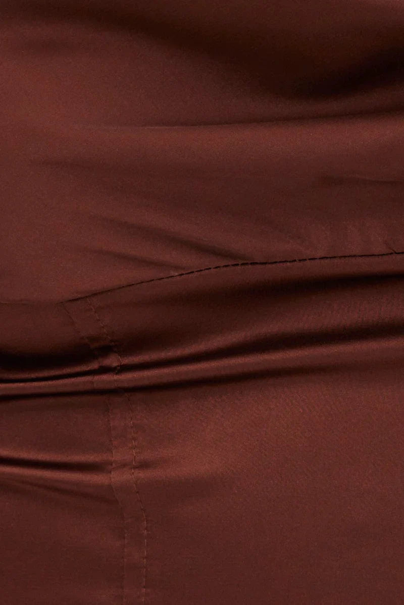 Brown Sleeveless Satin Cami Top