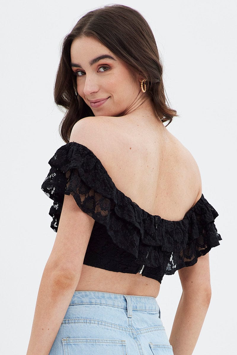 Black Sleeveless Lace Crop Top