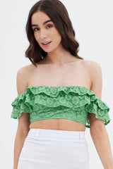 Green Sleeveless Lace Crop Top