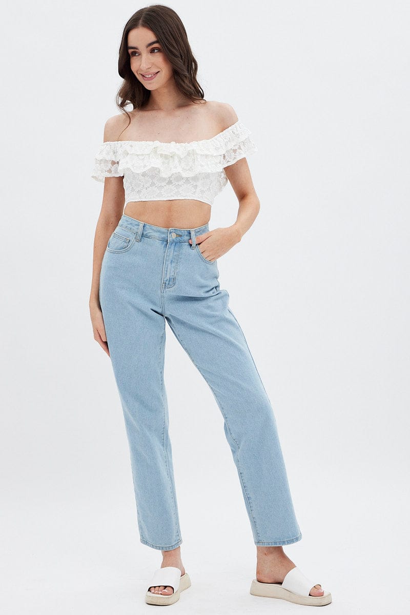 White Sleeveless Lace Crop Top