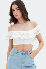 White Sleeveless Lace Crop Top