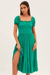 Green Maxi Dress Puff Sleeve Square Neck