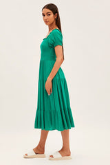 Green Maxi Dress Puff Sleeve Square Neck