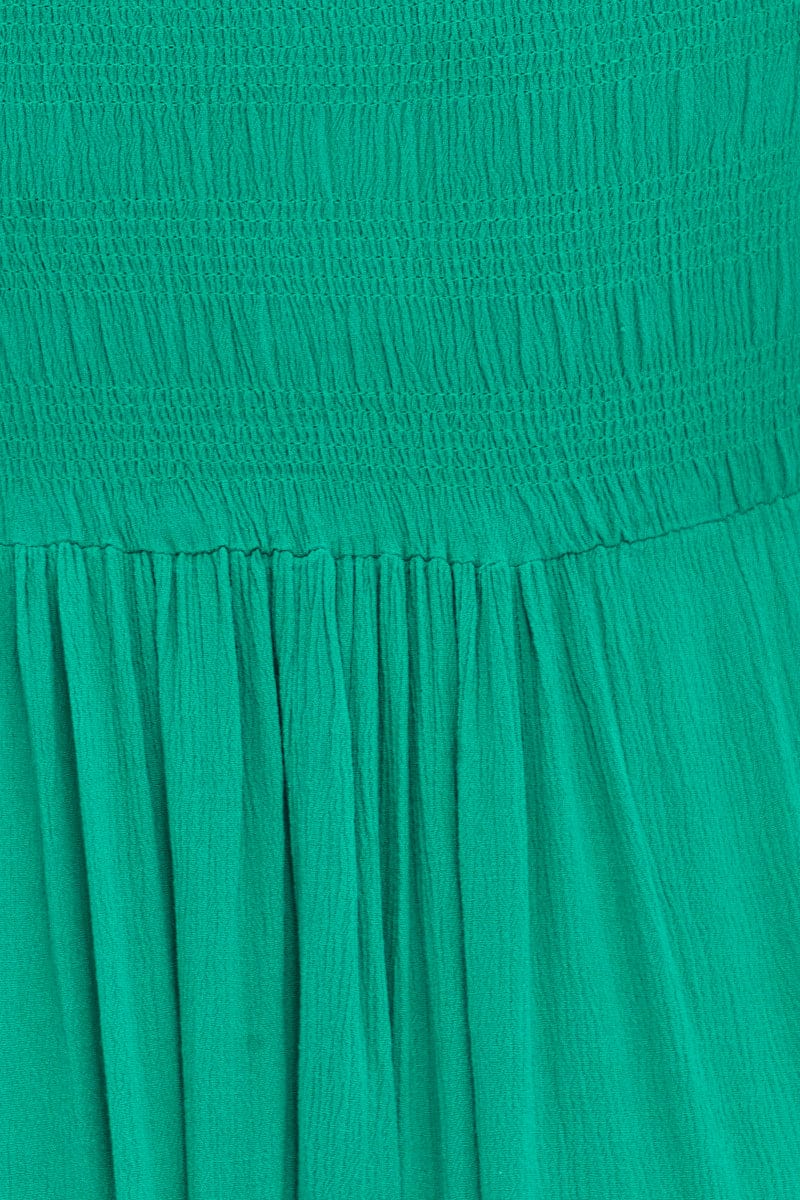 Green Maxi Dress Puff Sleeve Square Neck