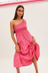 Pink Maxi Dress One Shoulder