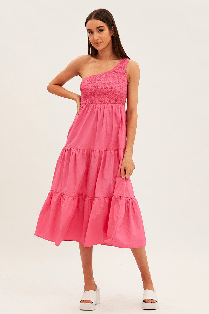 Pink Maxi Dress One Shoulder