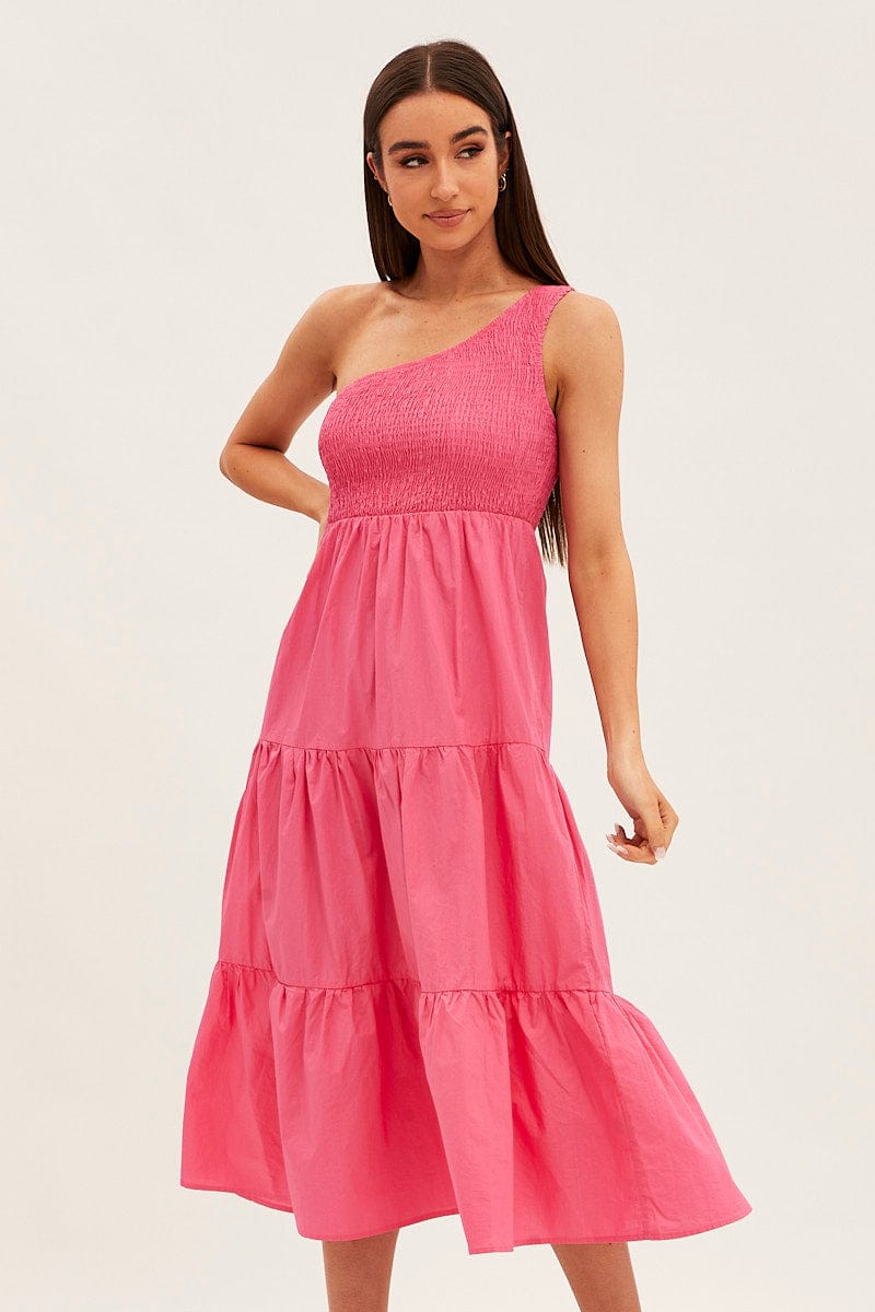 Pink Maxi Dress One Shoulder