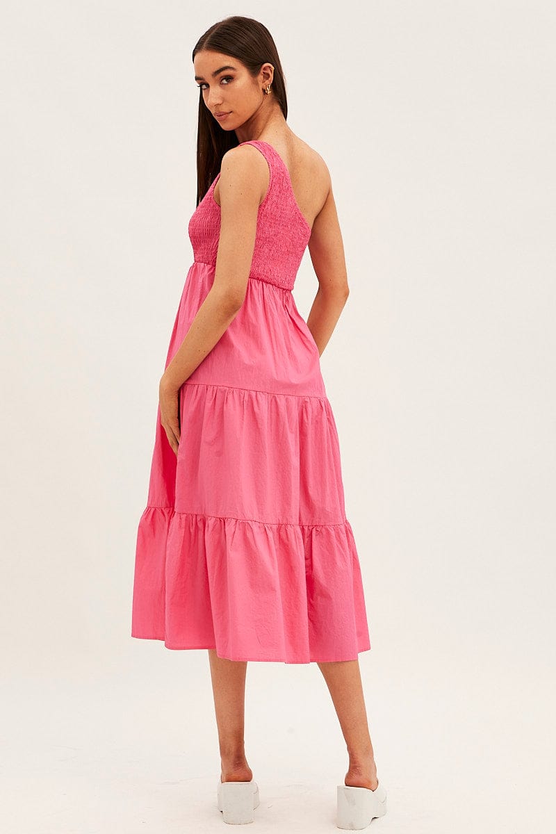 Pink Maxi Dress One Shoulder