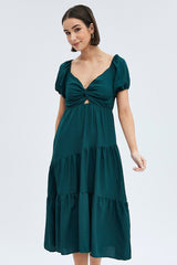 Green Midi Dress Short Sleeve Cut Out