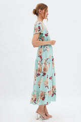 Green Floral Floral Bell Sleeve Maxi Dress