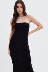 Black Ribbed Bodycon Midi Dress