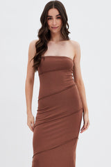 Brown Ribbed Bodycon Midi Dress