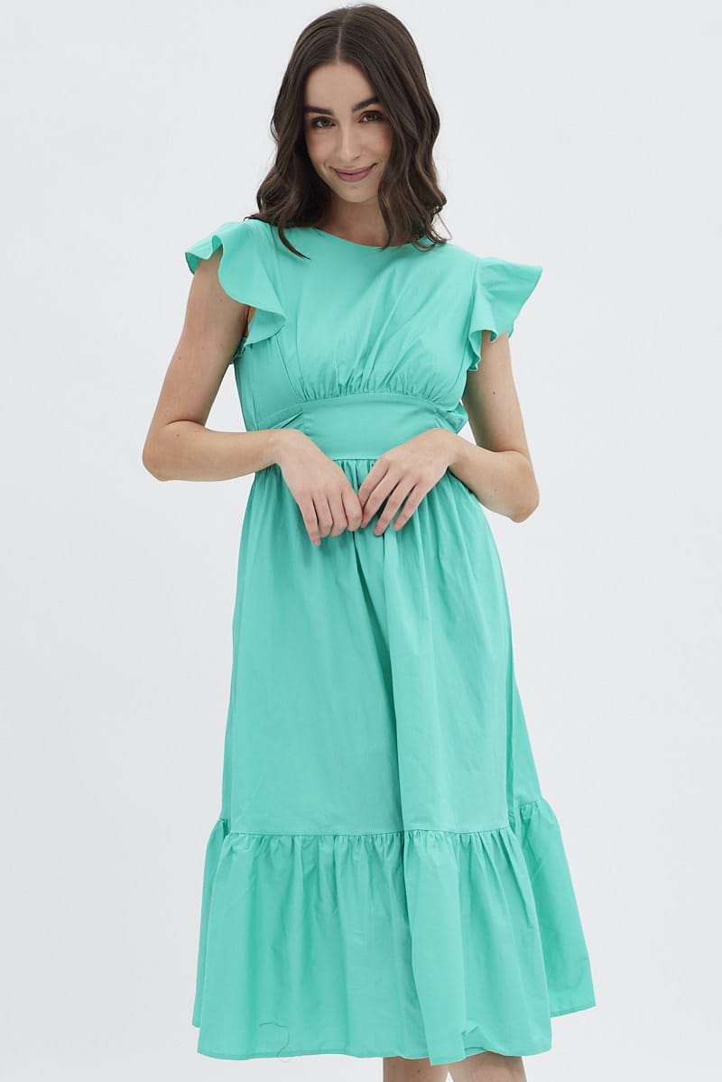 Green Tie Back Midi Dress