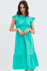 Green Tie Back Midi Dress