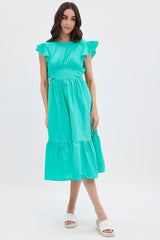 Green Tie Back Midi Dress