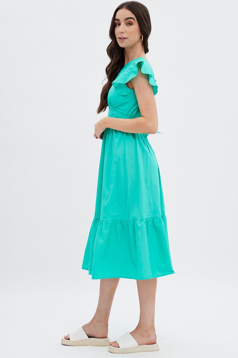 Green Tie Back Midi Dress