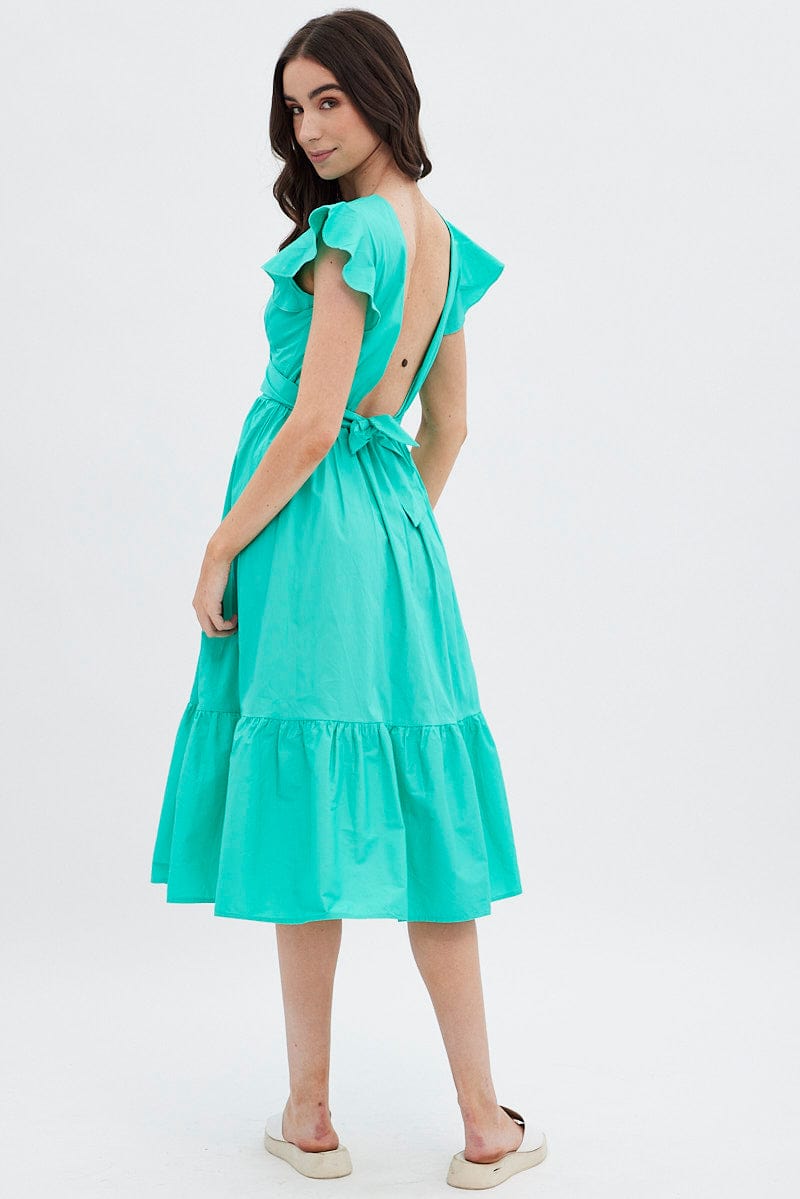 Green Tie Back Midi Dress