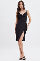 Black Cowl Neck Slip Midi Dress