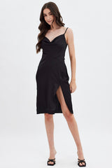 Black Cowl Neck Slip Midi Dress