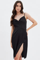 Black Cowl Neck Slip Midi Dress