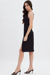 Black Cowl Neck Slip Midi Dress