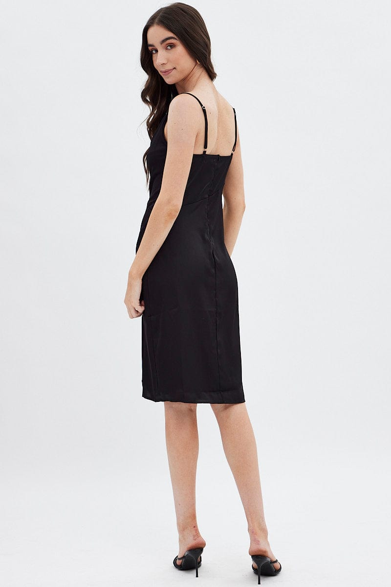 Black Cowl Neck Slip Midi Dress