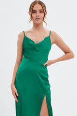 Green Cowl Neck Slip Midi Dress