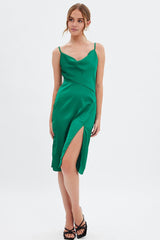 Green Cowl Neck Slip Midi Dress