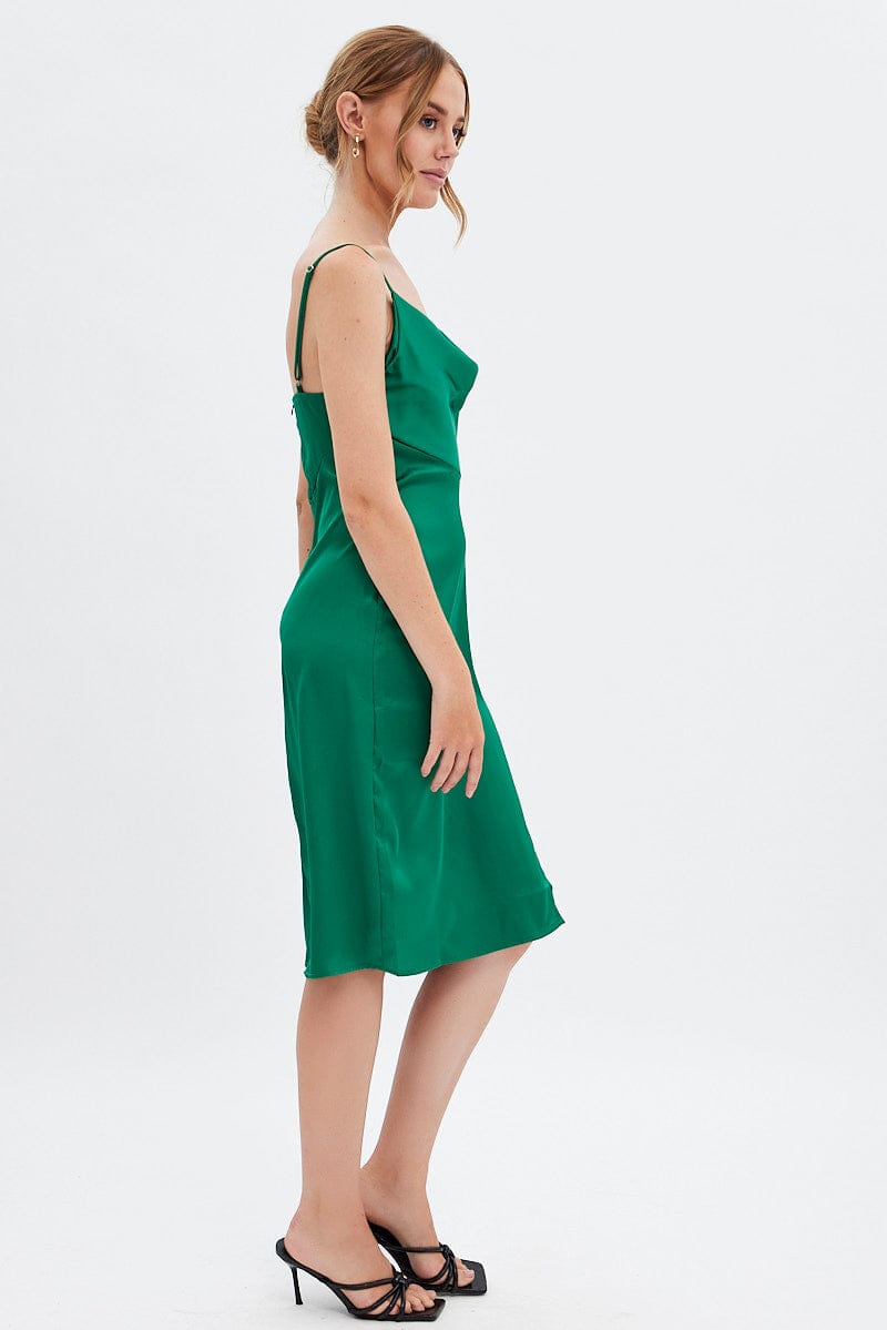 Green Cowl Neck Slip Midi Dress