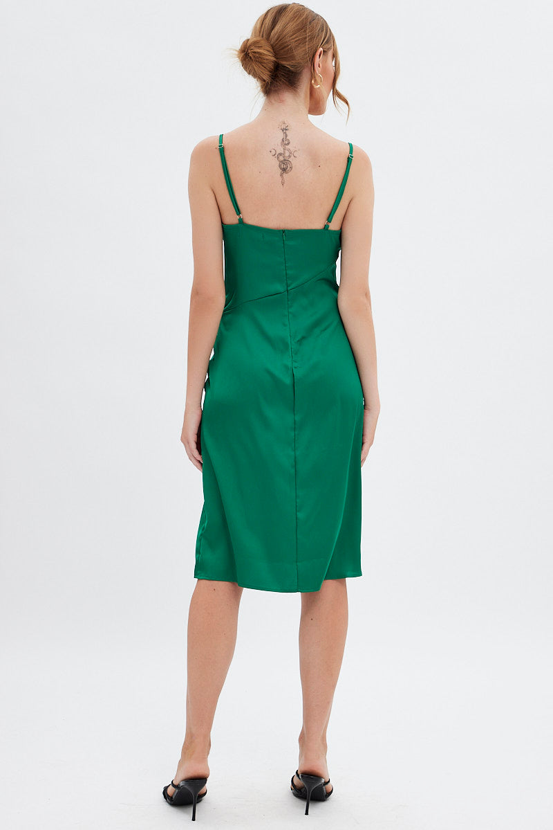 Green Cowl Neck Slip Midi Dress