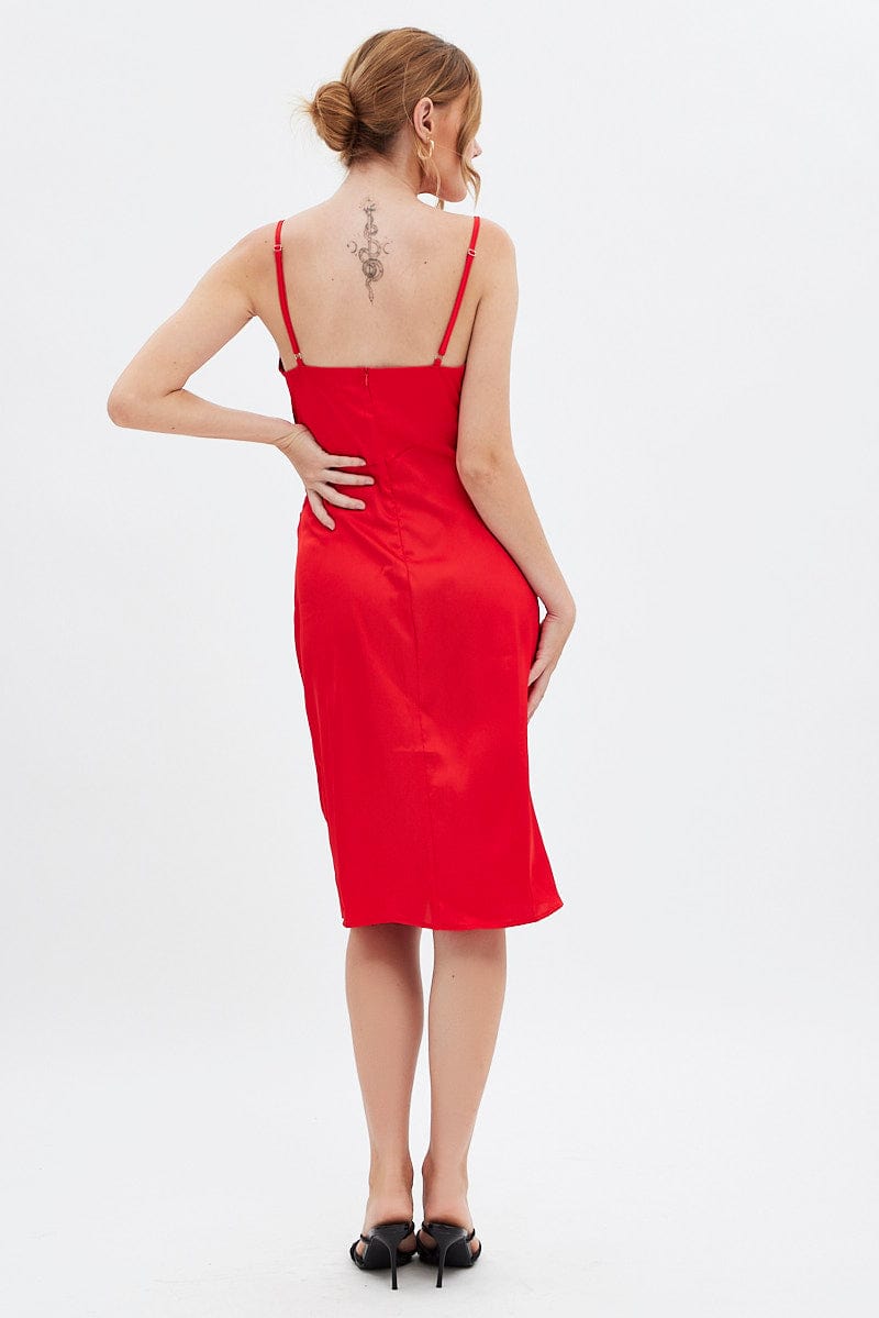 Red Cowl Neck Slip Midi Dress