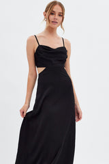 Black Midi Dress Evening Cowl Neck