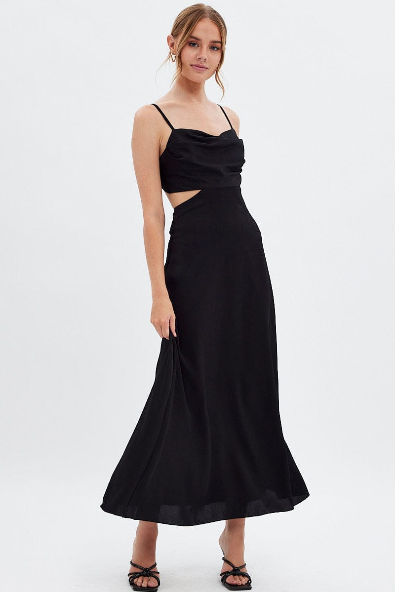 Black Midi Dress Evening Cowl Neck