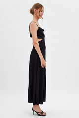 Black Midi Dress Evening Cowl Neck