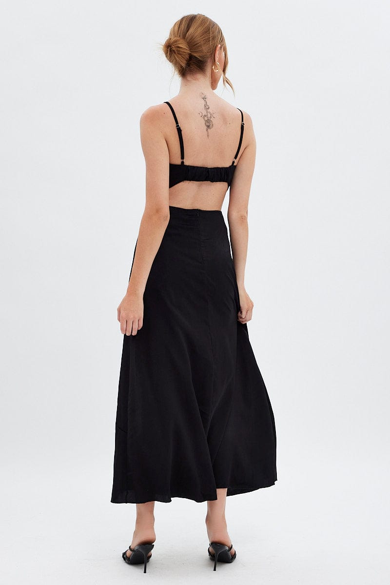 Black Midi Dress Evening Cowl Neck