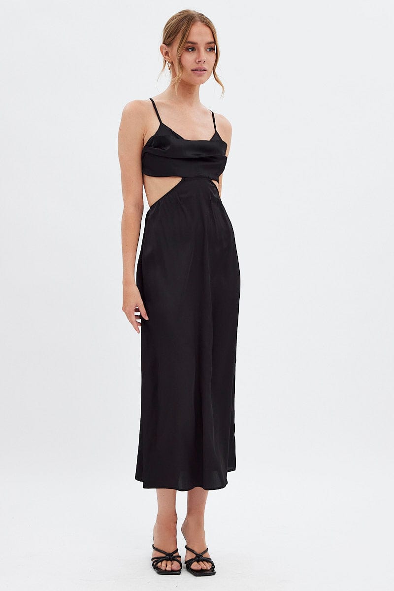 Black Cowl Neck Cutout Midi Dress