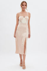 Beige Sweetheart Satin Dress