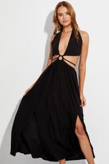 Black Maxi Dress Cutout Front Split