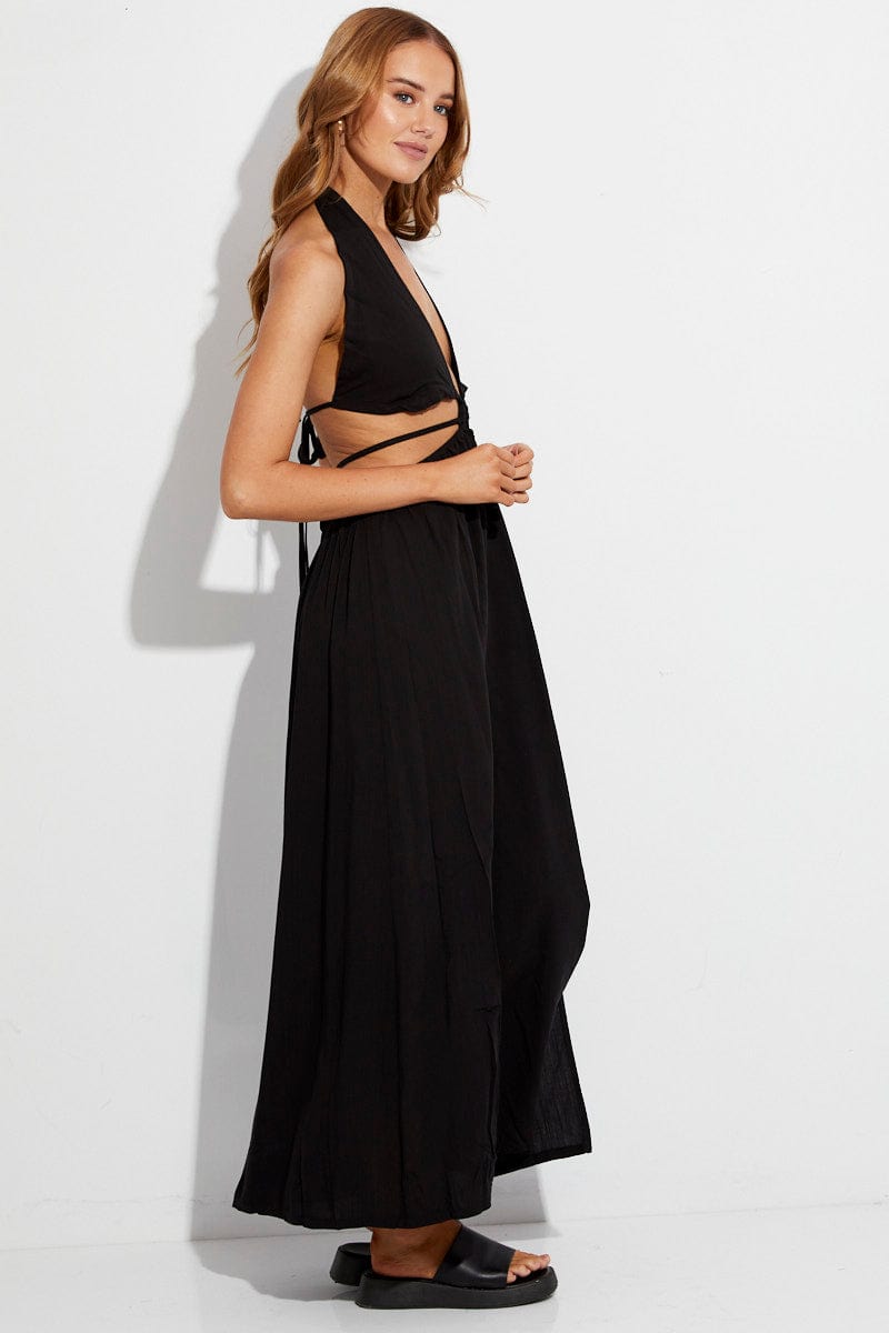 Black Maxi Dress Cutout Front Split