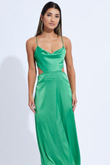 Green Midi Dress Satin Cutout