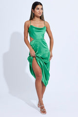 Green Midi Dress Satin Cutout