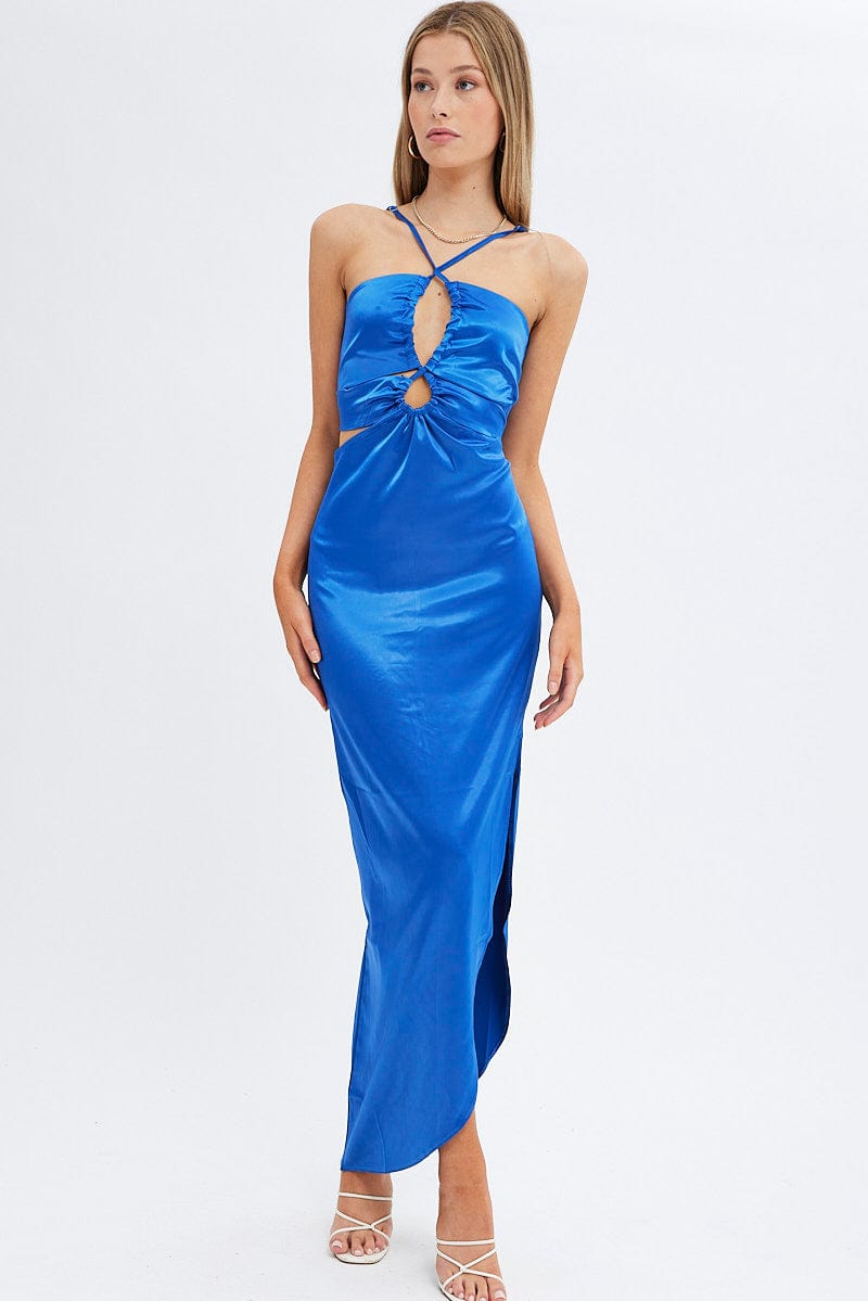 Blue Maxi Dress Side Slip