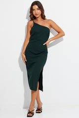 Green Midi Dress One Shoulder Asymmetric