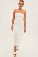 White Midi Dress Strapless Textured