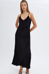 Black Maxi Dress Sleeveless Plisse