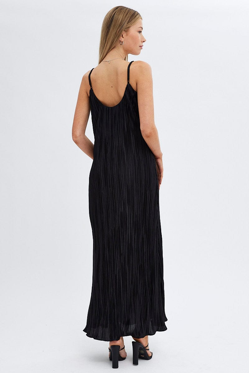 Black Maxi Dress Sleeveless Plisse